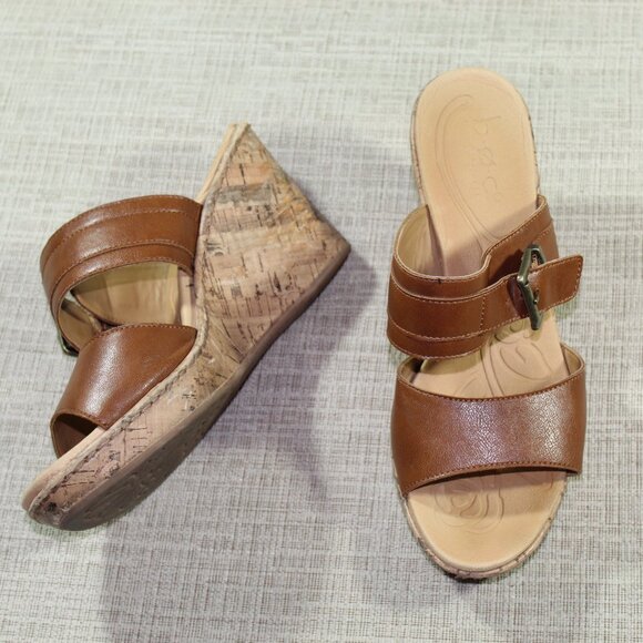 boc Cognac Slide On Cork Wedge 3.5" Heel Sandals - Picture 1 of 6
